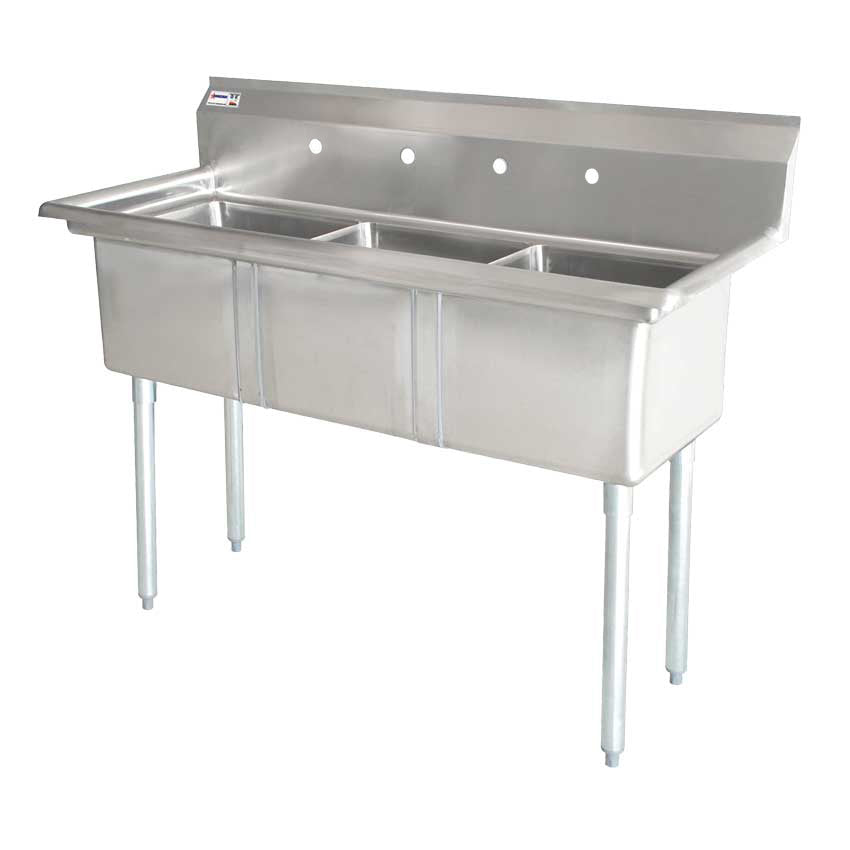THREE TUB SINK  WITH CORNER DRAIN WITH NO DRAIN BOARD