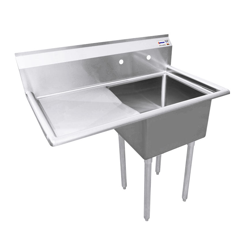 ONE TUB SINK  WITH CORNER DRAIN WITH LEFT DRAIN BOARD NSF