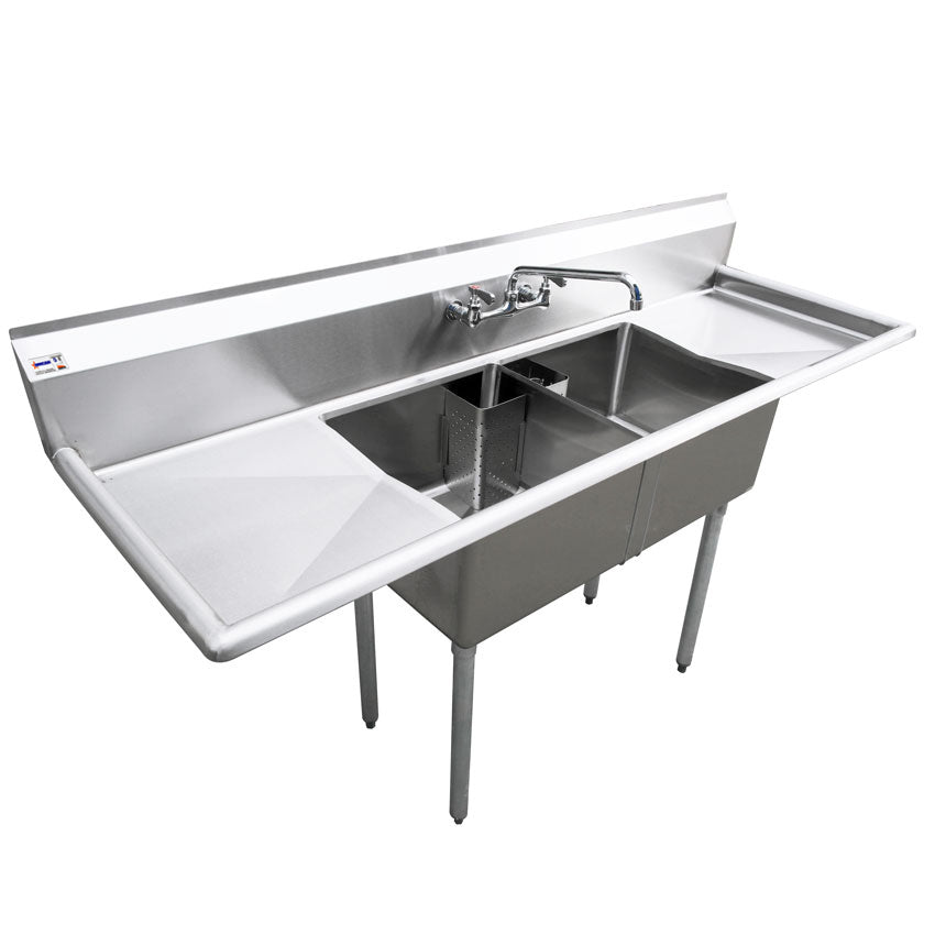 TWO TUB SINK  WITH CORNER DRAIN WITH 2 DRAIN BOARD NSF