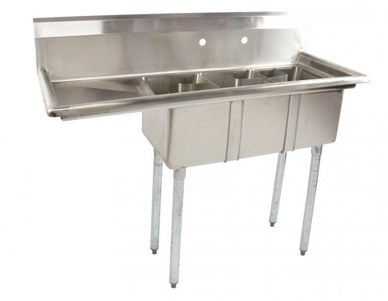 THREE TUB SINK  WITH 16 LEFT DRAIN BOARD WITH CORNER DRAIN