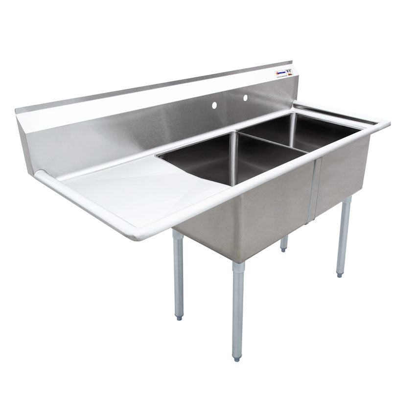 TWO TUB SINK WITH CORNER DRAIN WITH LEFT DRAIN BOARD NSF