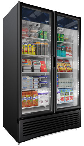 ELITE VRD37 FLOOR 2 GLASS DOOR SWING REFRIG  ALL BLACK IN&OUT