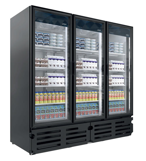 ELITE G372 FLOOR 3 GLASS DOOR SWING REFRIG  ALL BLACK IN&OUT