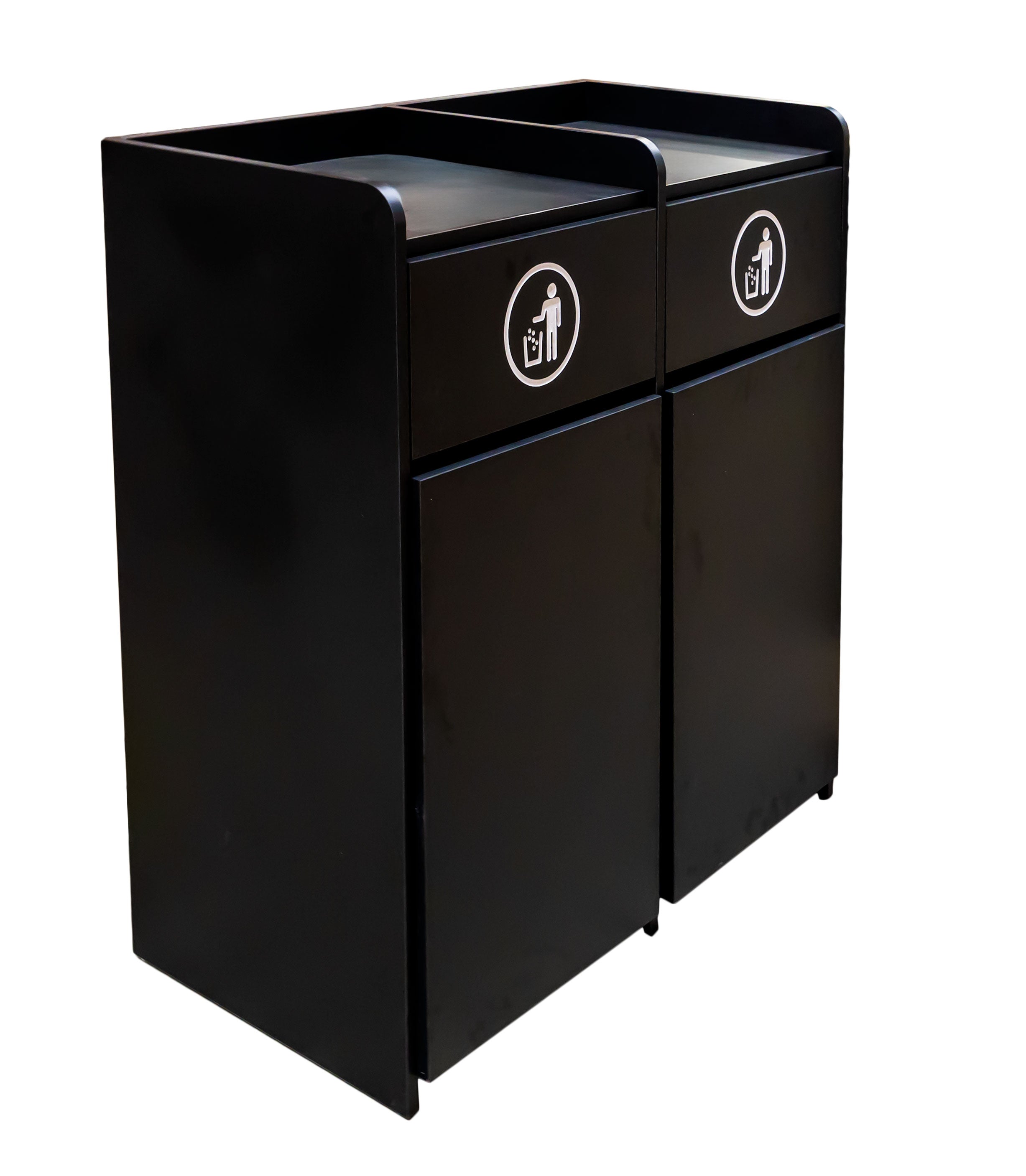 Double Trash Receptacle avec two 36-Gallon Bins- noir – Omcan – 48220