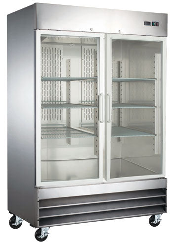 REACH IN REFRIGERATOR 2 GLASS DOOR STAINLESS STEEL
