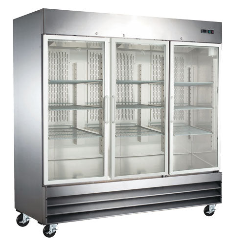REACH IN REFRIGERATOR 3 GLASS DOOR STAINLESS STEEL