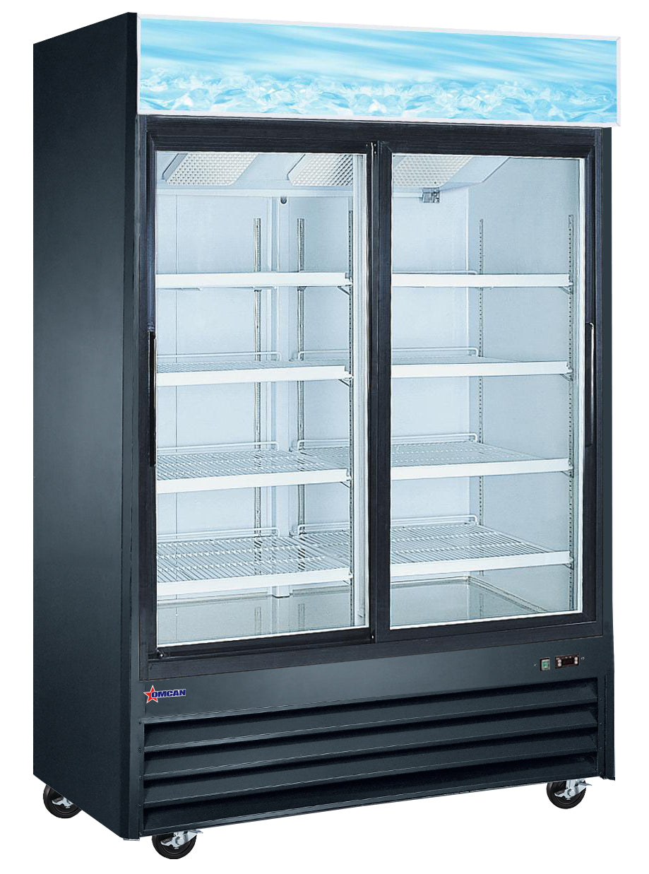 Réfrigérateur commercial Omcan 53 po – 2 portes vitrées coulissantes noir – 51032