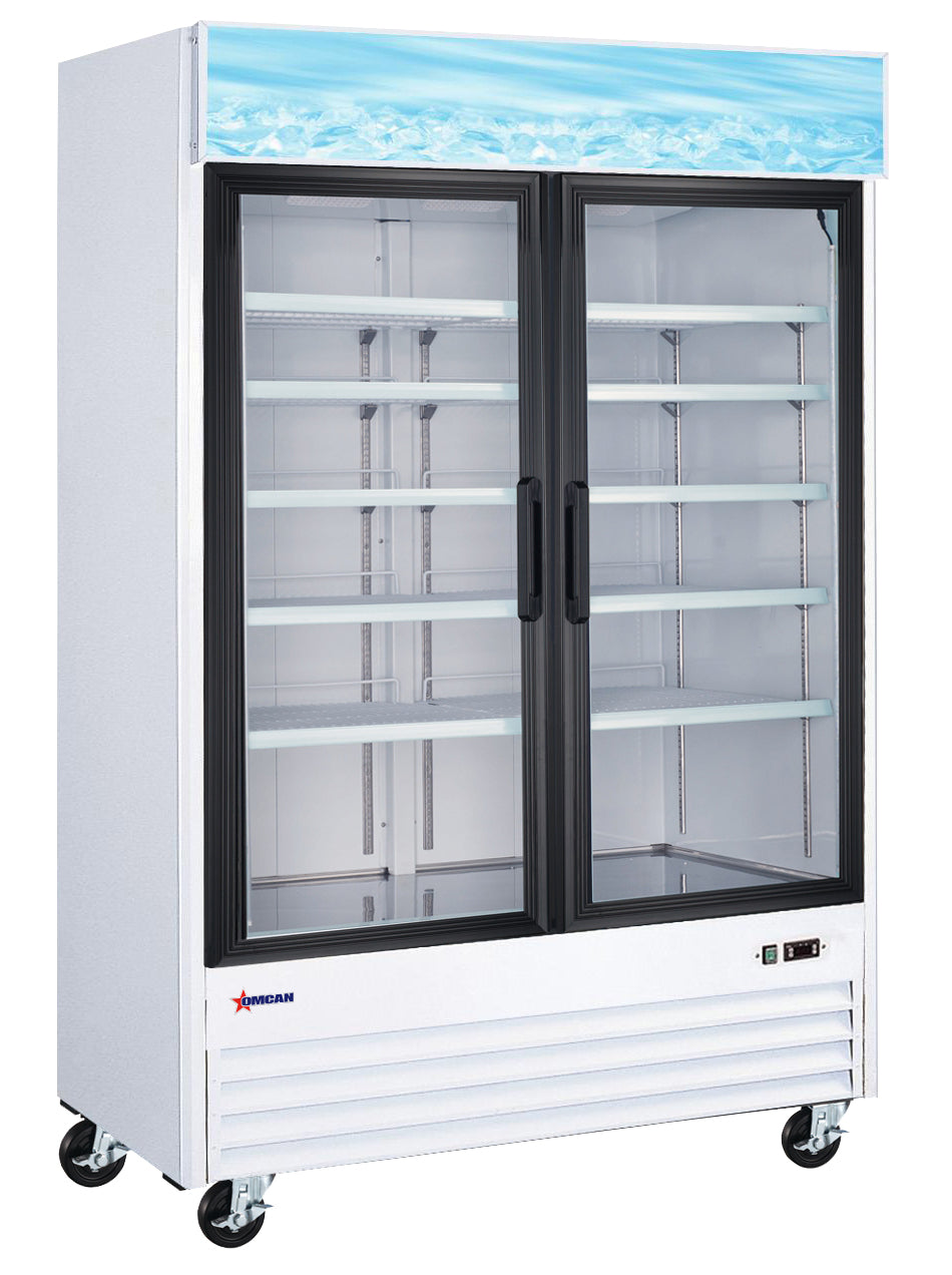 Réfrigérateur commercial Omcan 53 po – 2 portes vitrées battantes blanc – 52032