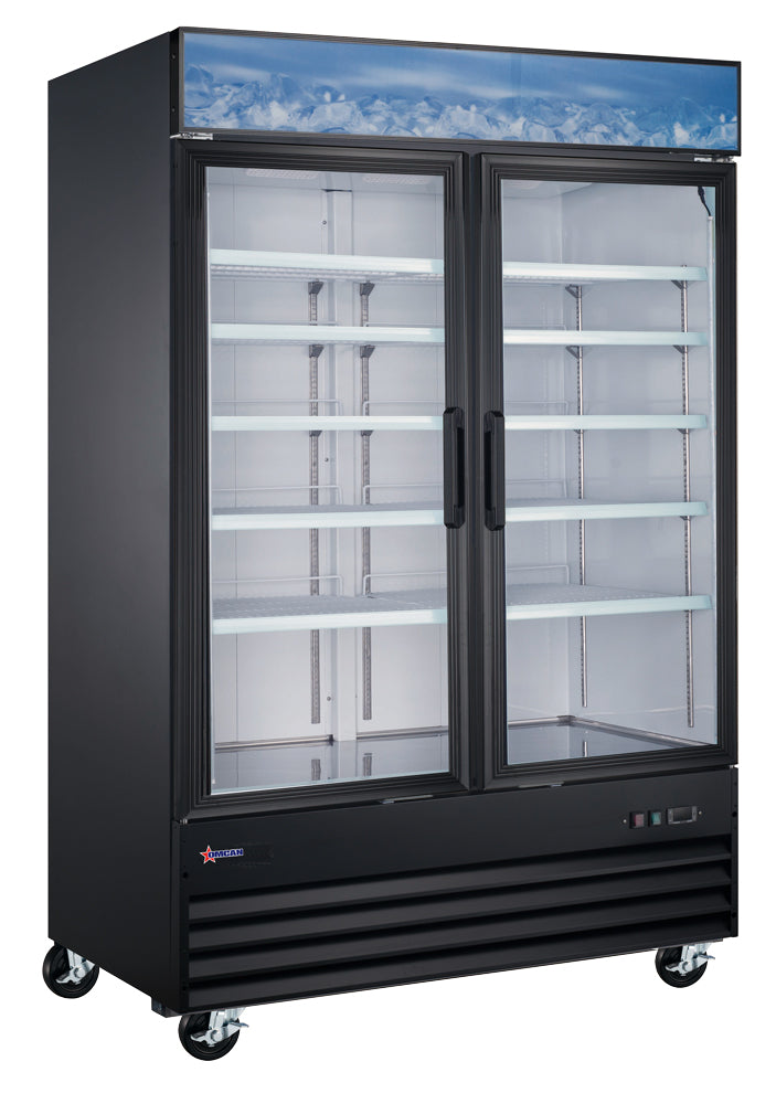Réfrigérateur commercial Omcan 53 po – 2 portes vitrées battantes noir – 53032