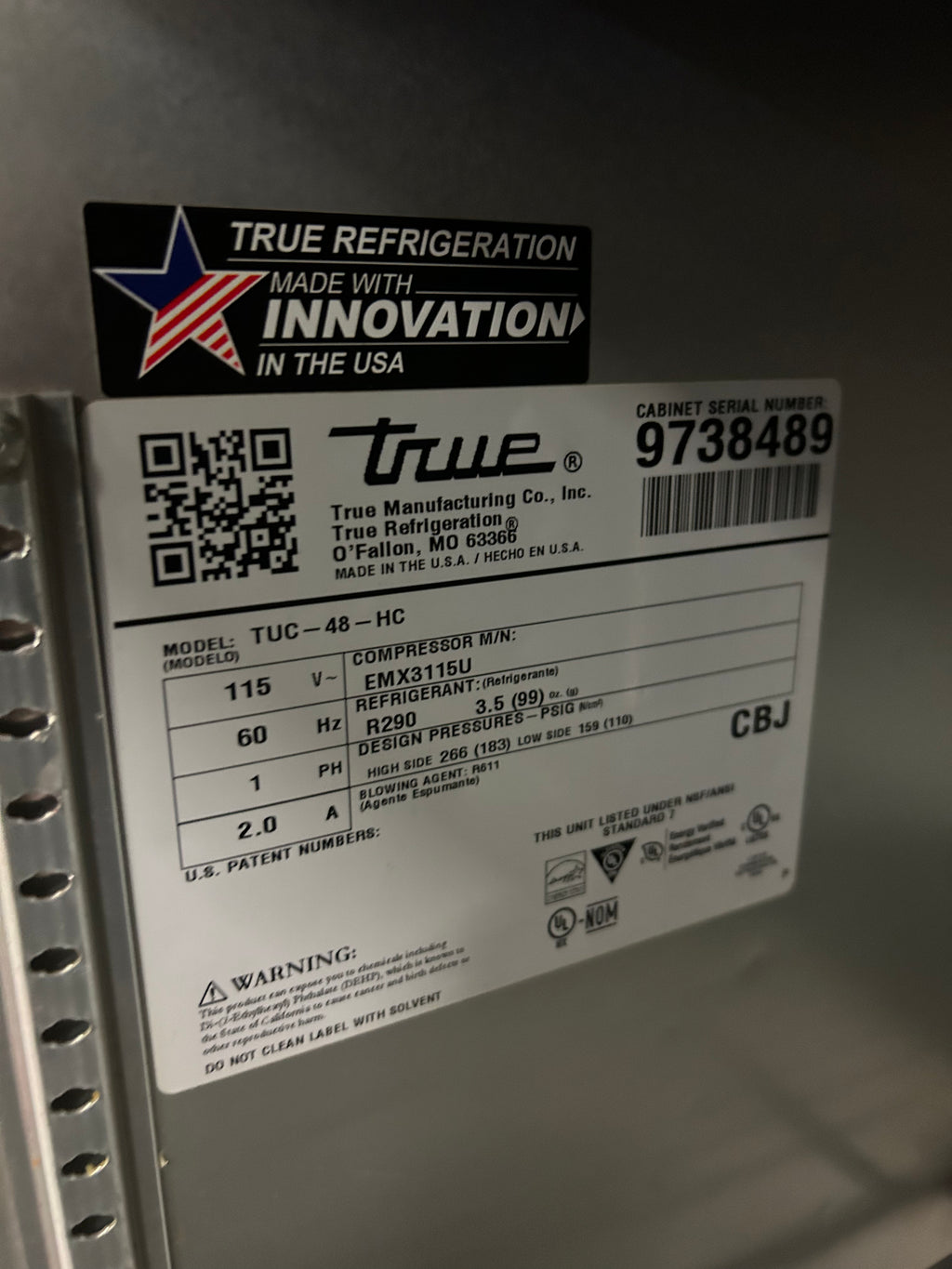 Réfrigérateur True deux portes stainless