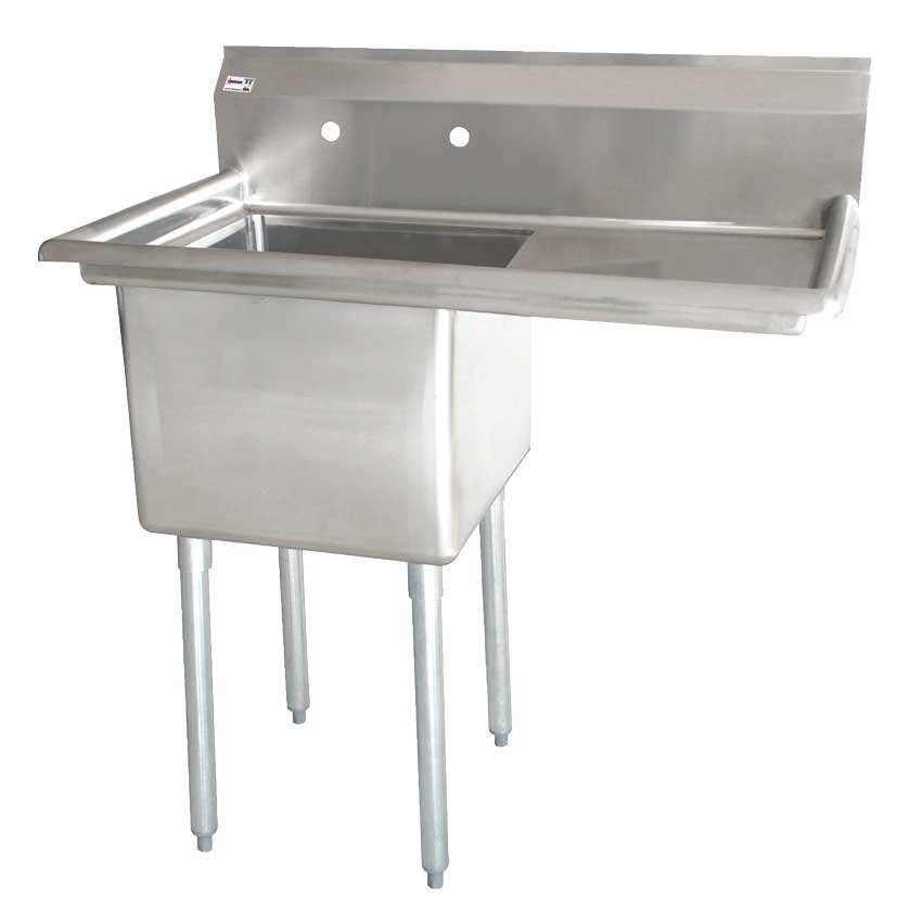 Évier 1 cuve Omcan 18 x 21 x 14 po – drain de coin avec égouttoir droit – 25264