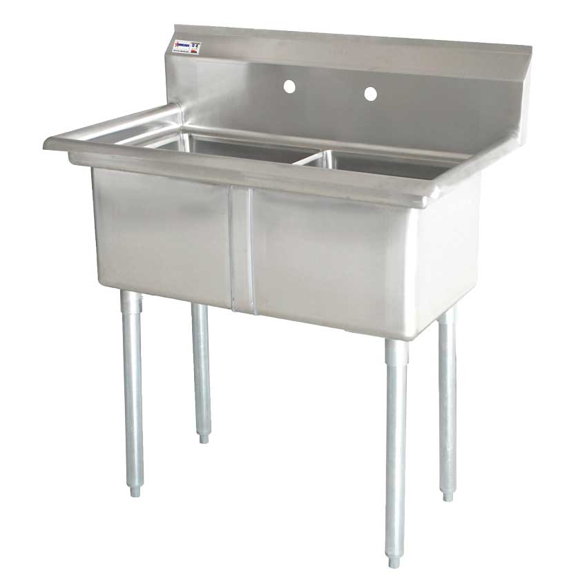 TWO TUB SINK WITH CORNER DRAIN WITH NO DRAIN BOARD NSF