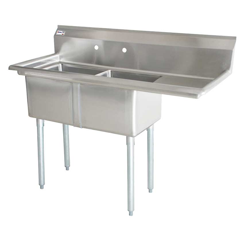 TWO TUB SINK WITH CORNER DRAIN WITH RIGHT DRAIN BOARD NSF