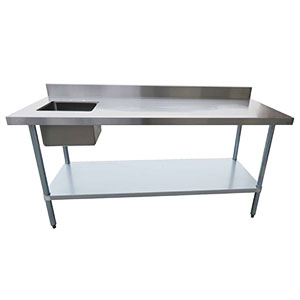 Table de travail en acier inoxydable avec évier à gauche & dosseret 30 x 48 po Versa Steel – TTUBL3048-B